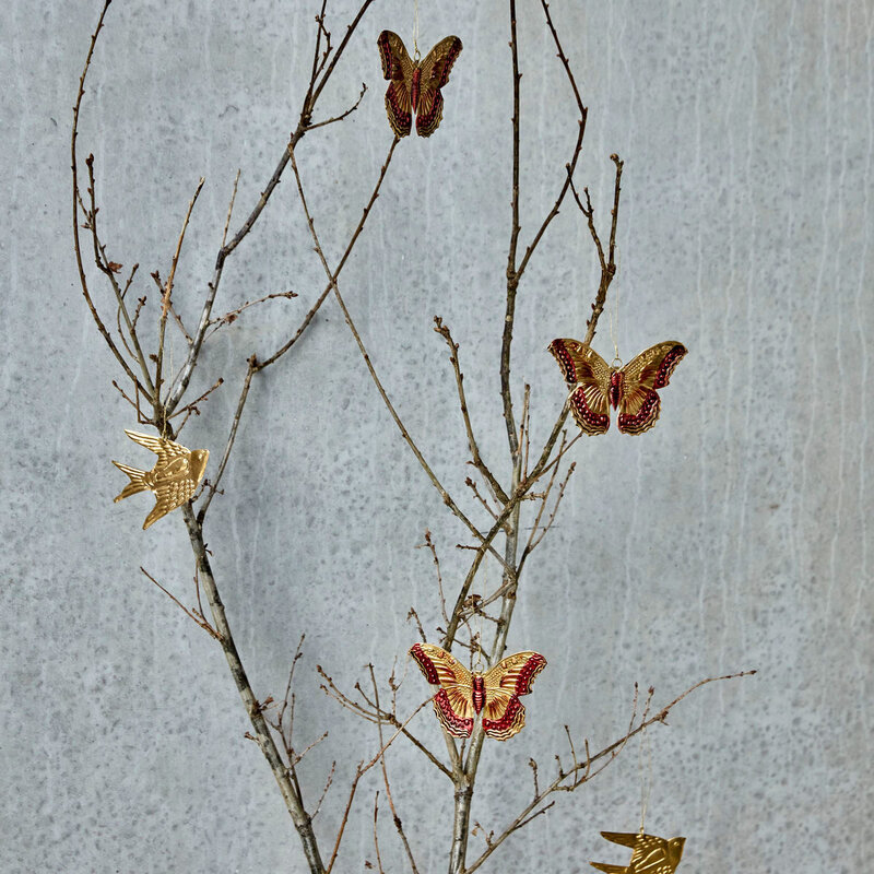 Decoratieve vlinder hanger Humi goud - set van 4