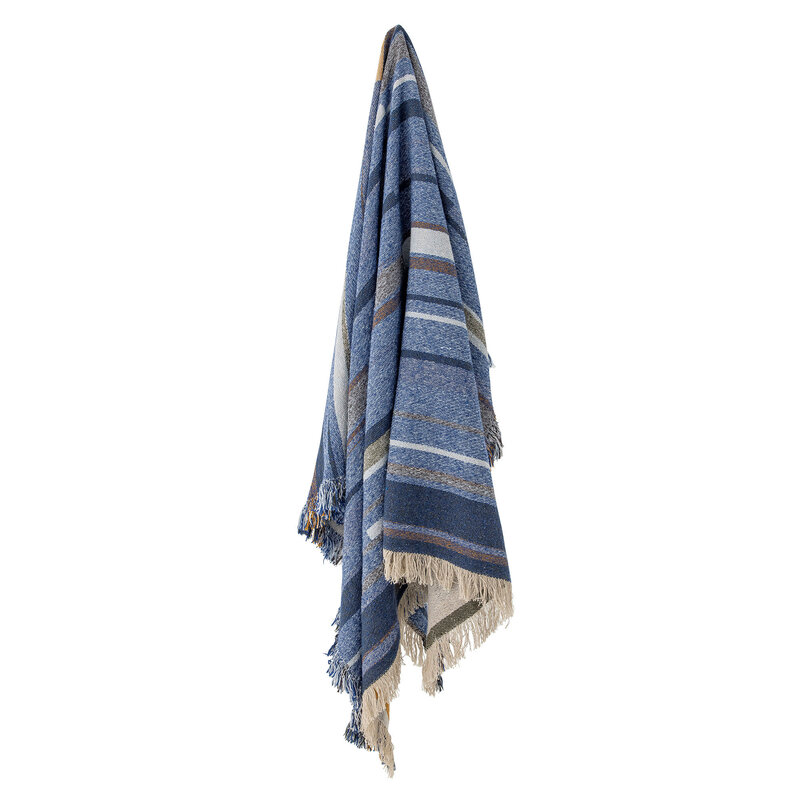 Bloomingville-collectie Toscana plaid blauw gerecycled katoen