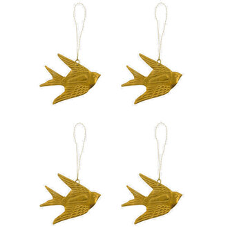 Decoratieve hangers vogel Humi goud - set van 4