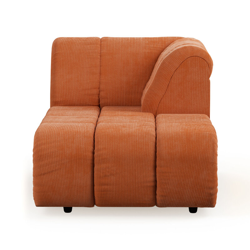 HKLIVING-collectie Wave couch: element right high arm corduroy rib dusty orange