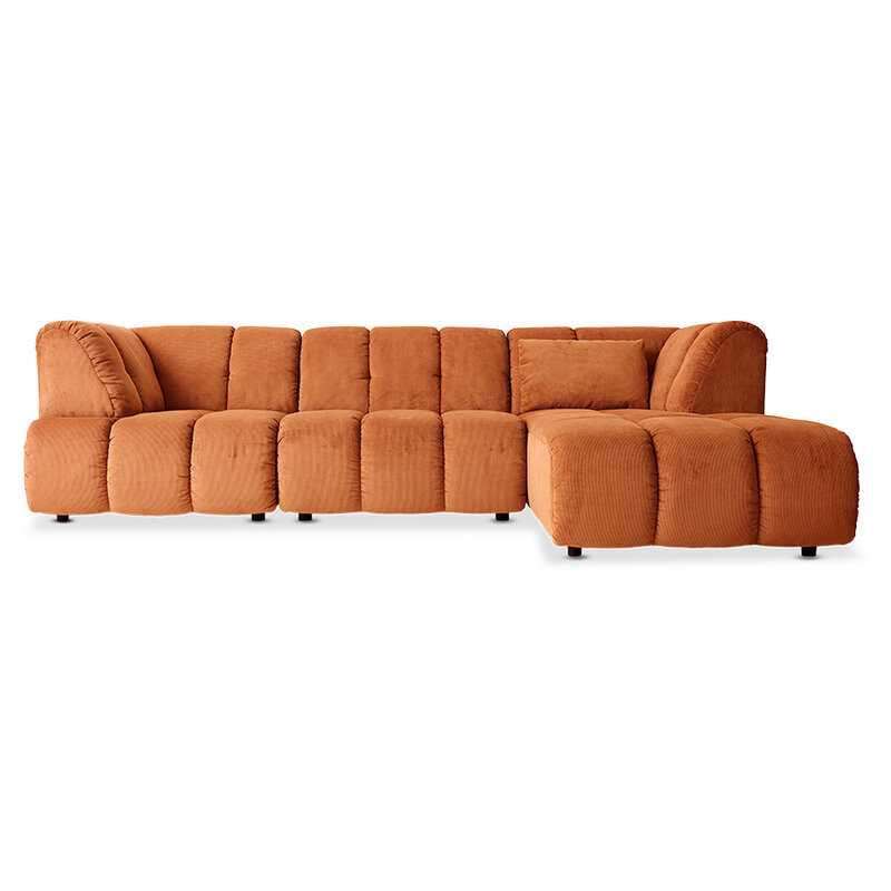 HKLIVING-collectie Wave couch: element right high arm corduroy rib dusty orange
