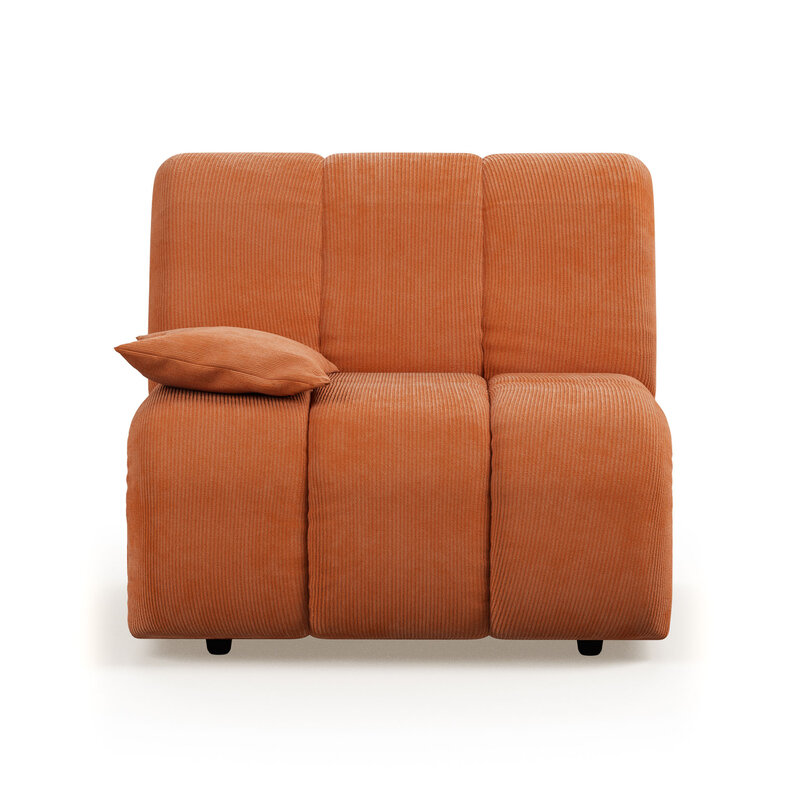 HKLIVING-collectie Wave bank: element links lage arm corduroy rib dusty orange