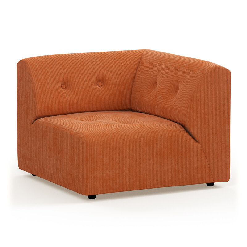 HKLIVING-collectie vint bank: element rechts corduroy rib dusty orange