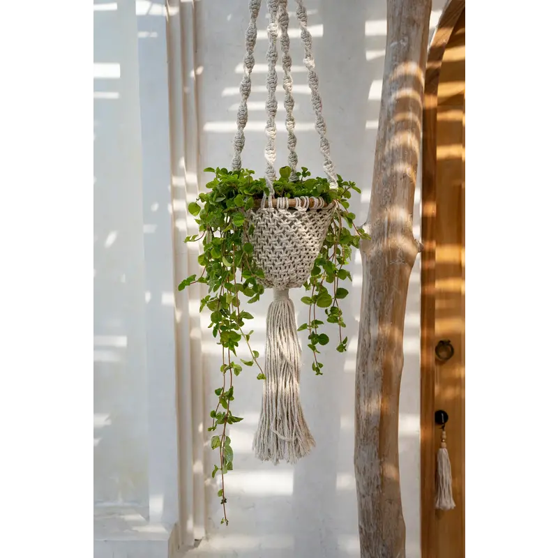 Bazar Bizar Twisted Macrame Planthanger - Naturel Wit - L