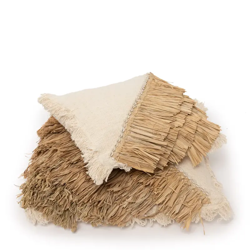 Bazar Bizar Raffia Katoenen Kussenovertrek - Naturel Wit - 60x60