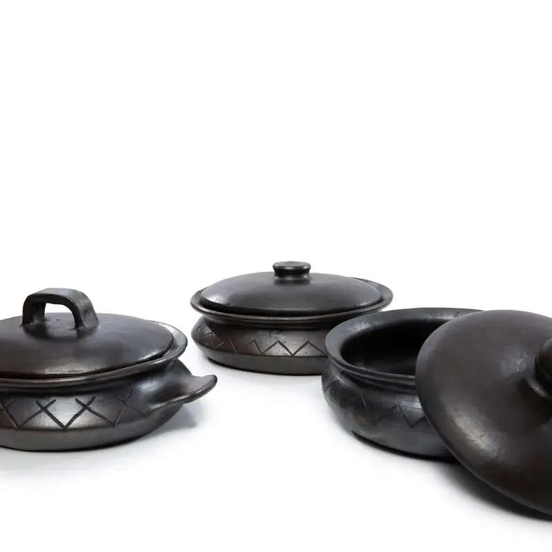 Bazar Bizar Burned Ovale Pot Met Patroon En Handvaten - Zwart