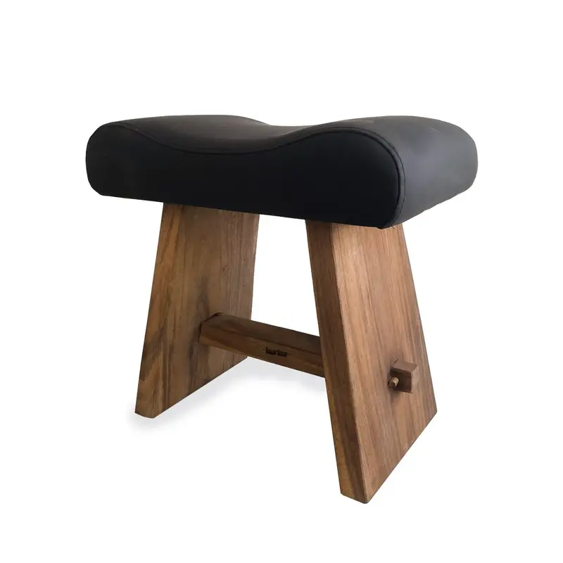 Bazar Bizar Suar Stool with Leather - Natural Black