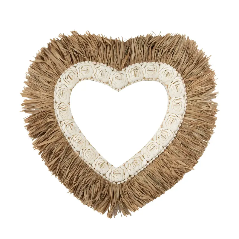 Bazar Bizar Raffia Schelp Hart - Naturel Wit - L