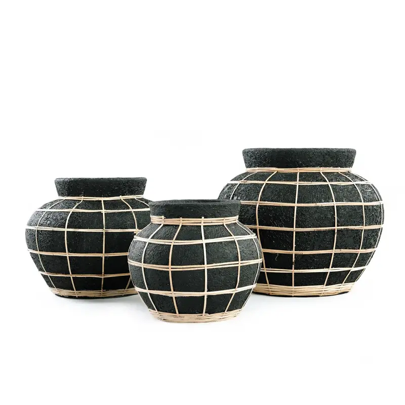 Bazar Bizar-collectie Belly Vaas - Zwart Naturel - L