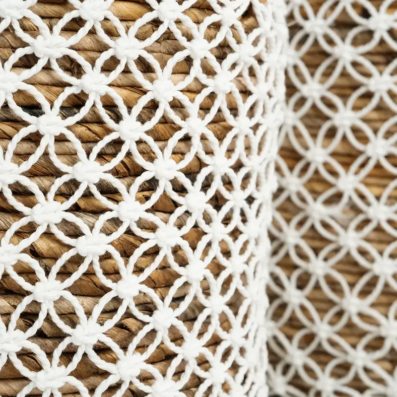 Bazar Bizar De Cross Stitched Macramé Mand - Naturel Wit - S