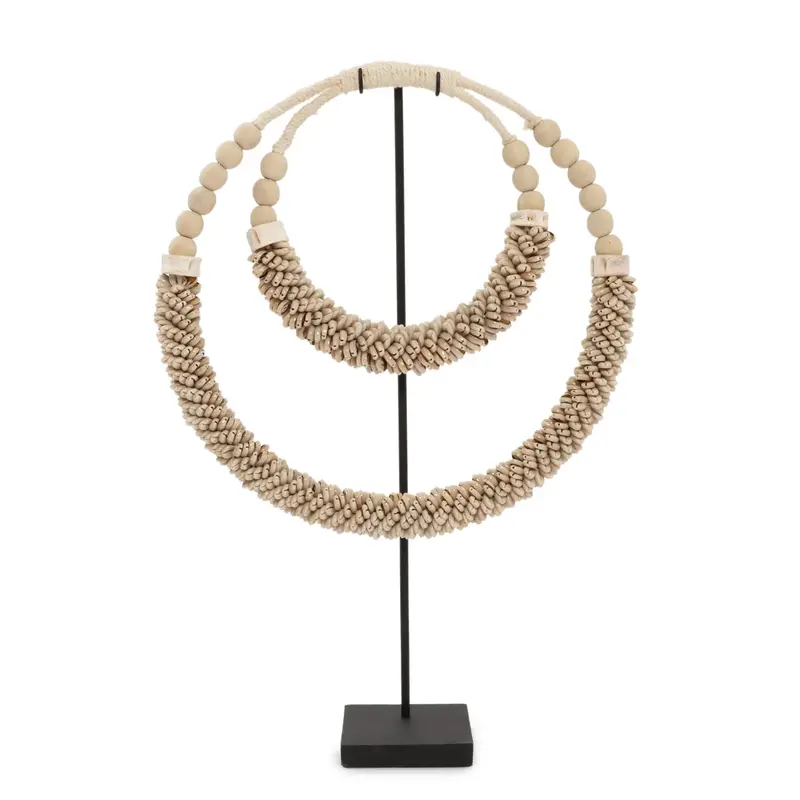 Bazar Bizar-collectie Dubbele Halsketting met Schelpen op Stand - Naturel