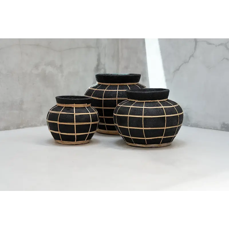 Bazar Bizar-collectie Belly Vaas - Zwart Naturel - M
