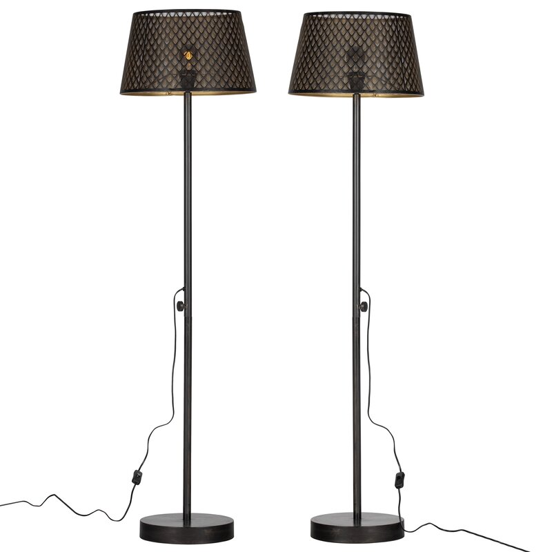 WOOOD-collectie KARS VLOERLAMP METAAL ZWART/ANTIQUE BRASS
