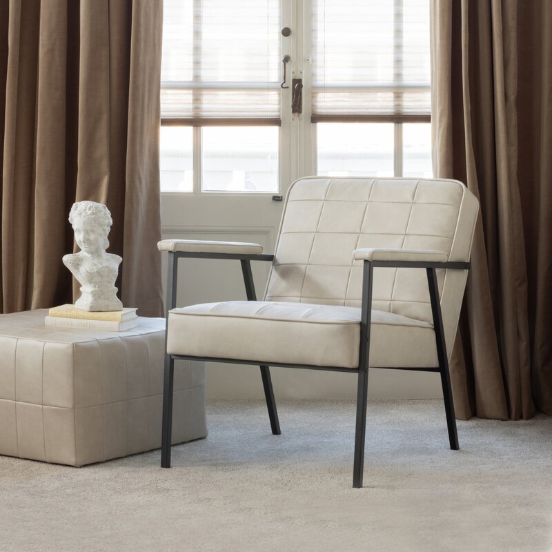 WOOOD-collectie PATCHWORK POEF LEERLOOK NATUREL