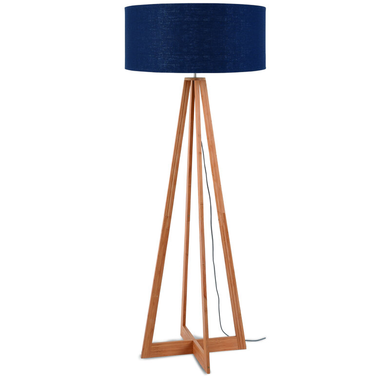Good&Mojo-collectie Floor lamp bamboe 4-legs Everest h.158cm/kap 60x30cm - linen blue denim