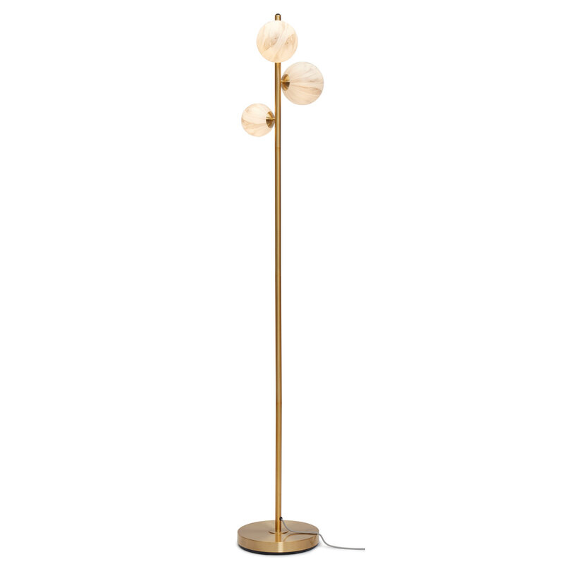 it's about RoMi-collectie Floor lamp glass/iron Carrara 3-globe l.30xh.160cm white marble print/gold
