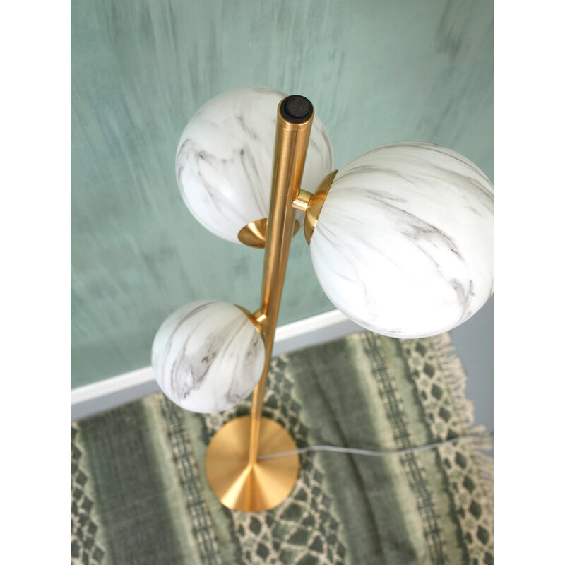 it's about RoMi-collectie Floor lamp glass/iron Carrara 3-globe l.30xh.160cm white marble print/gold