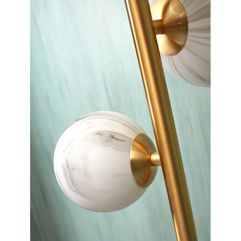 it's about RoMi-collectie Floor lamp glass/iron Carrara 3-globe l.30xh.160cm white marble print/gold