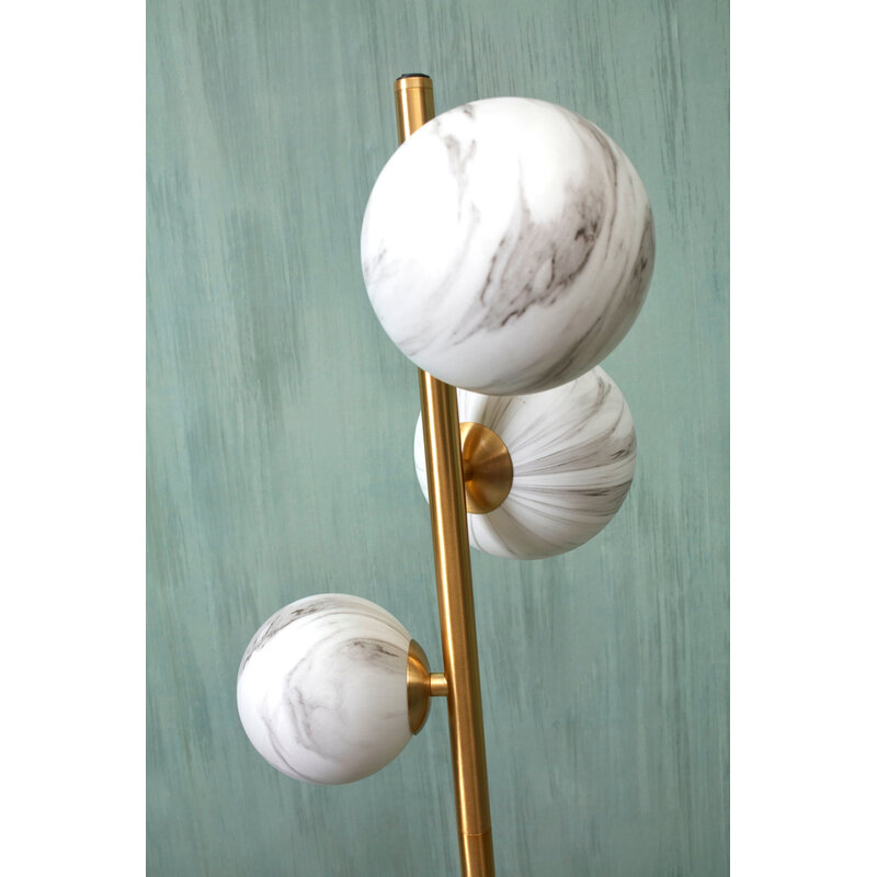 it's about RoMi-collectie Floor lamp glass/iron Carrara 3-globe l.30xh.160cm white marble print/gold