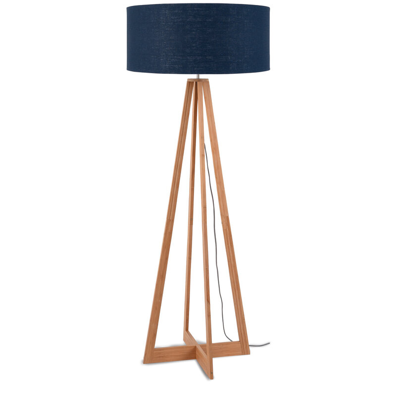 Good&Mojo-collectie Floor lamp bamboe 4-legs Everest h.158cm/kap 60x30cm - linen blue denim