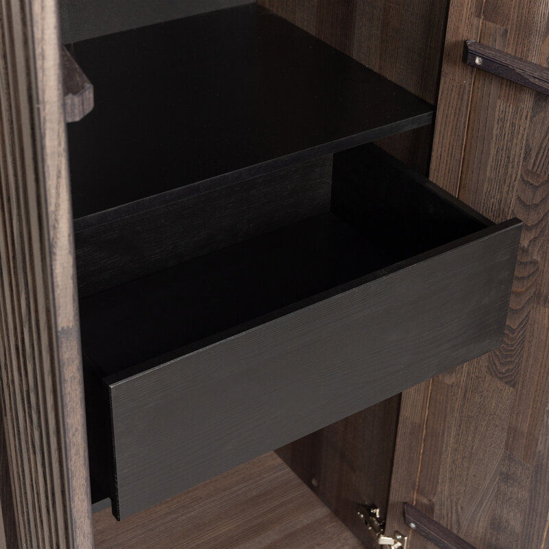 WOOOD-collectie New Gravure Hoge Kast Met Lade Essen Fineer Espresso [Fsc]