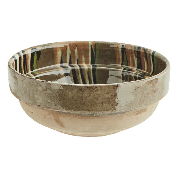 Madam Stoltz-collectie Handbeschilderd aardewerk schaaltje Taupe, groen oranje, off white