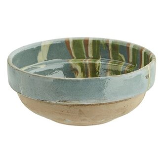 Madam Stoltz Hand painted earthenware bowl Light blue green orange off white
