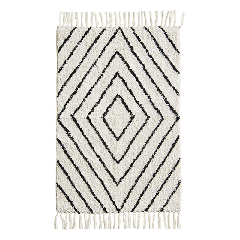 Madam Stoltz-collectie Tufted cotton bath mat Off white black