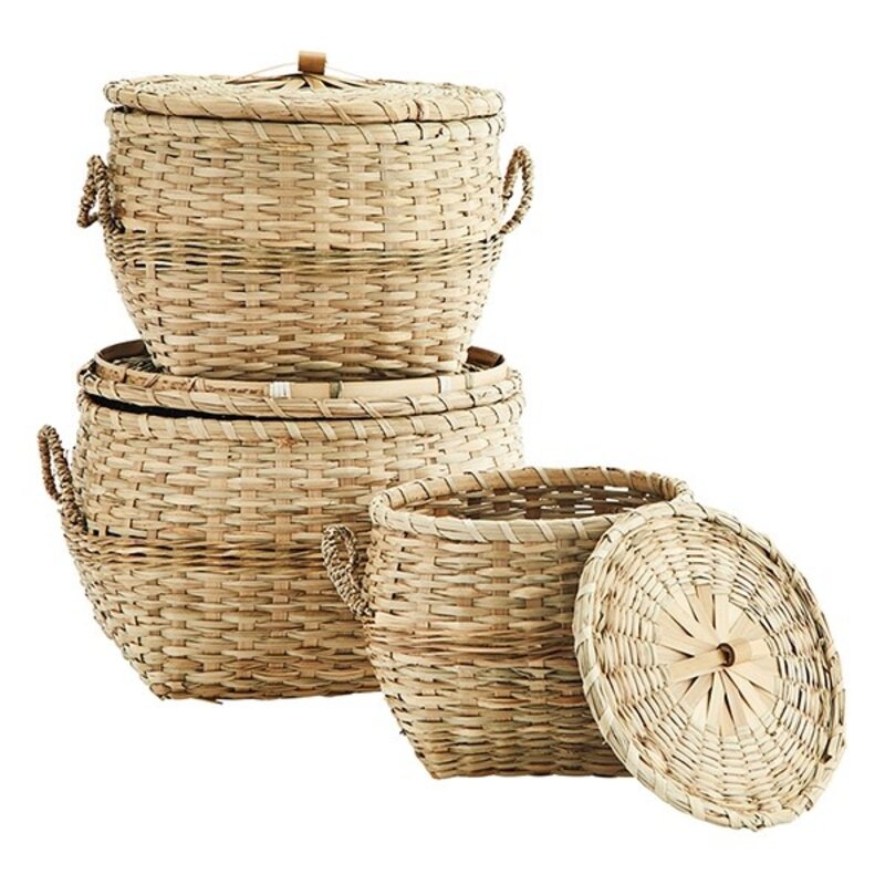 Madam Stoltz-collectie Grass boxes w/ lid Natural