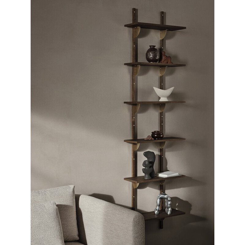 ferm LIVING-collectie Sector Shelf Tripple/Narrow  Smoked Oak/Brass