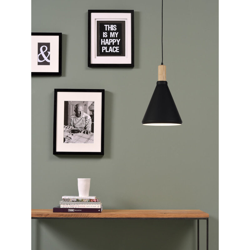 it's about RoMi-collectie Hanging lamp iron/wood Melbourne black/natural, S - Copy