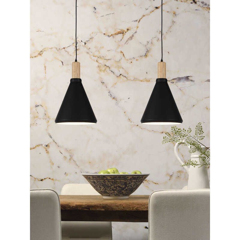 it's about RoMi-collectie Hanging lamp iron/wood Melbourne black/natural, S - Copy
