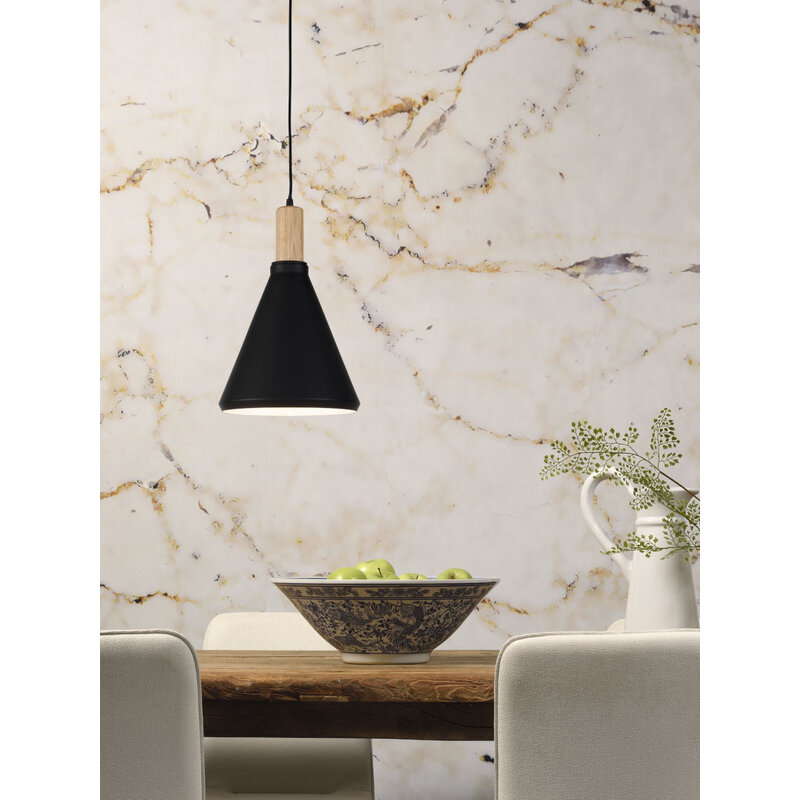 it's about RoMi-collectie Hanging lamp iron/wood Melbourne black/natural, S - Copy