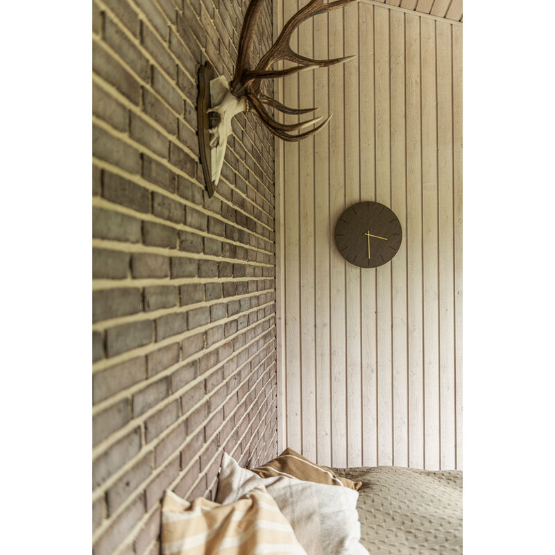 Hemverk-collectie Wandklok rond donker eiken hout