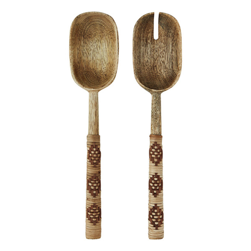 Madam Stoltz-collectie Wooden serving set w/ cane