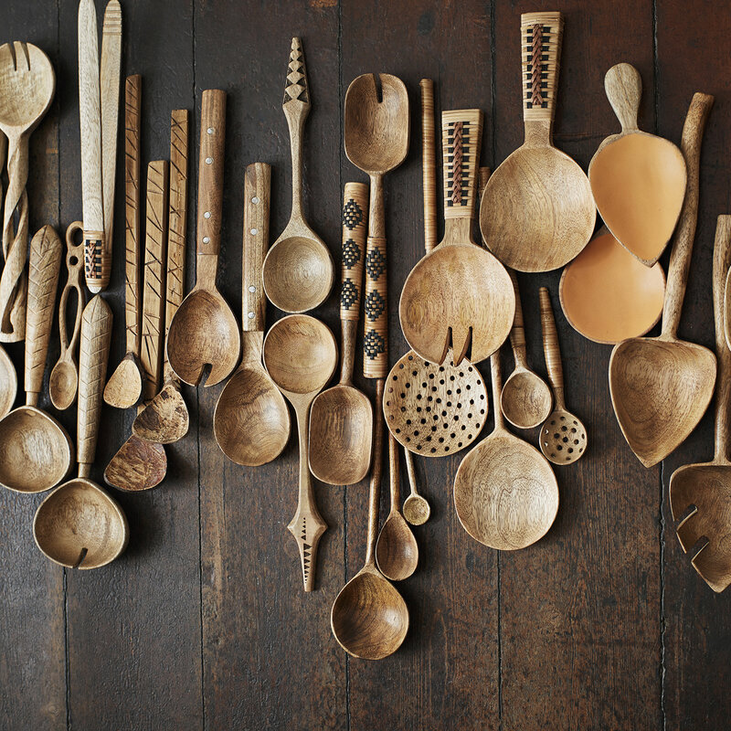 Madam Stoltz-collectie Wooden serving set w/ cane