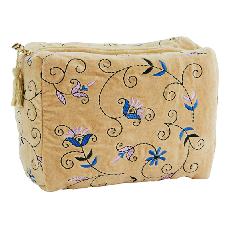 Madam Stoltz-collectie Embroidered velvet washbag