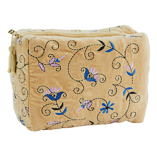 Madam Stoltz-collectie Geborduurde fluwelen toilettas Hemp, blue, roze, zwart 25x12x18 cm