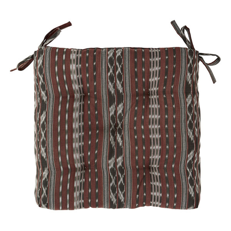 Madam Stoltz-collectie Ikat geweven katoenen stoelkussen Chocolate, grijs, off white, zwart 45x45 cm