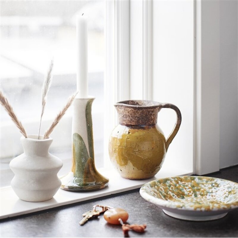 Madam Stoltz-collectie Decoratieve terracotta schaal wit, mosterd, groen