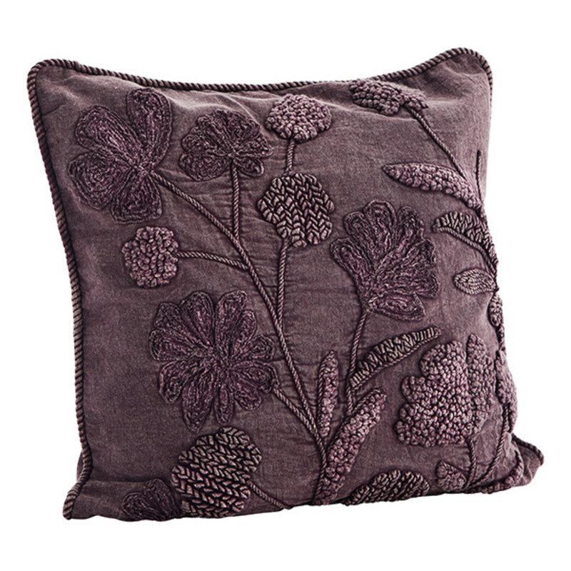 Madam Stoltz-collectie Kussenhoes met relief motief Plum 50x50 cm