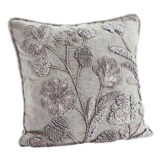 Madam Stoltz Kussenhoes met relief motief grijs 50x50 cm