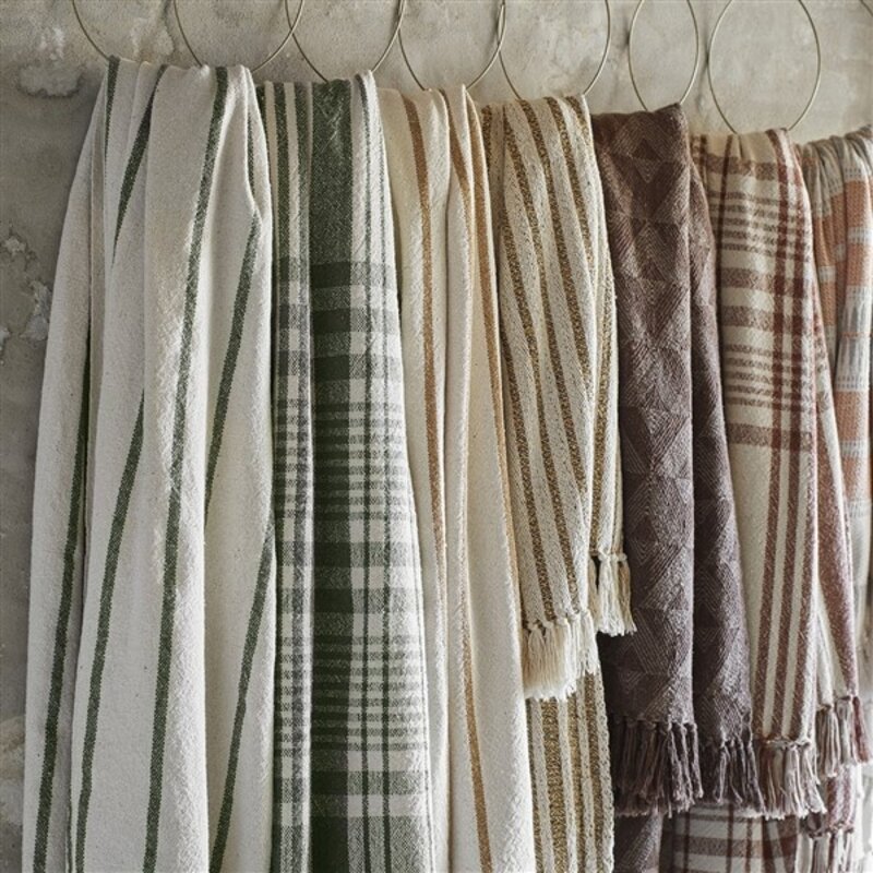 Madam Stoltz-collectie Plaid gerecycled katoen off white, mustard 120x220 cm