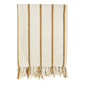 Madam Stoltz Plaid gerecycled katoen off white, mustard 120x220 cm