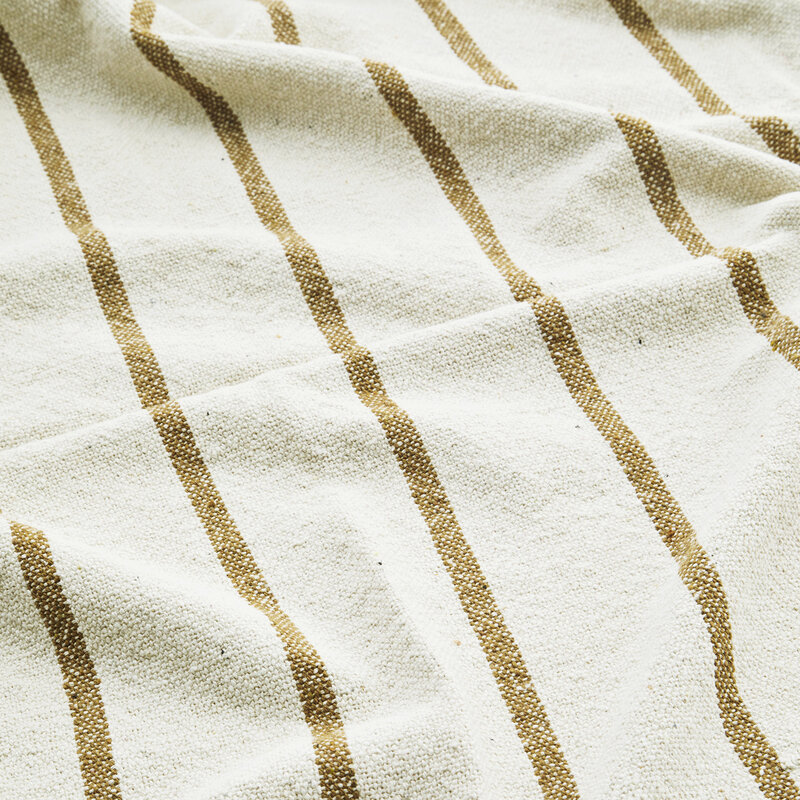 Madam Stoltz-collectie Plaid gerecycled katoen off white, mustard 120x220 cm