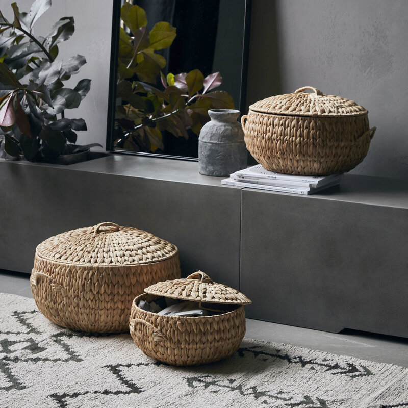 House Doctor-collectie Manden met deksel - set 3 - Rata naturel