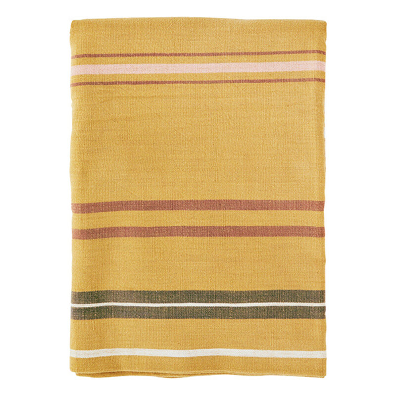 Madam Stoltz-collectie Striped table cloth Mustard, rose, rust, white green