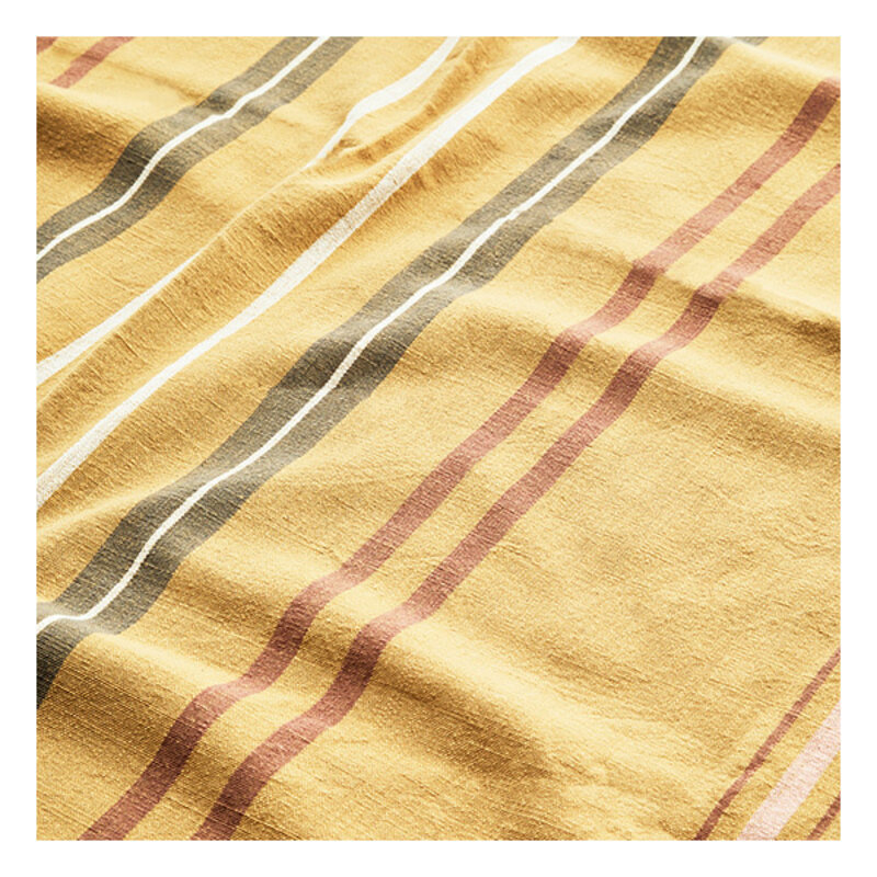 Madam Stoltz-collectie Striped table cloth Mustard, rose, rust, white green