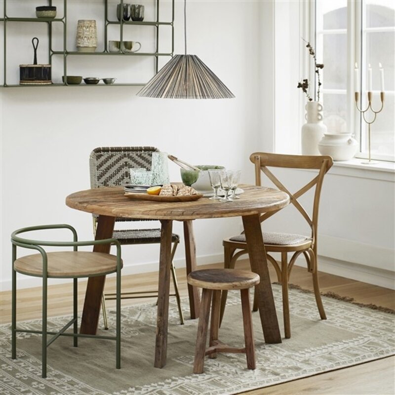 Madam Stoltz-collectie Handgeweven wollen vloerkleed Kaki, gebroken wit