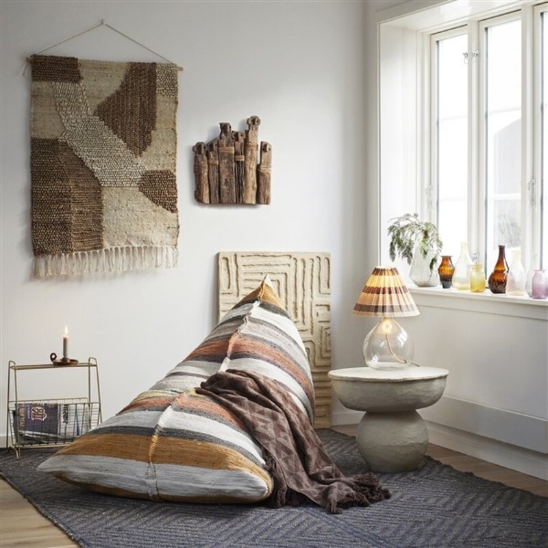 Madam Stoltz-collectie Handgeweven zitzak Gebroken wit, geel, gebrand oranje, groen, taupe, antraciet